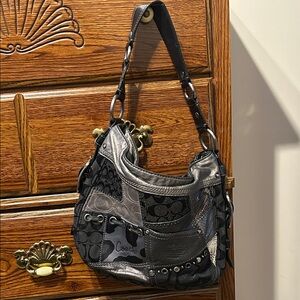 Coach Black and Silver Patchwork Hobo Bag